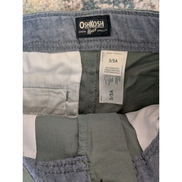 OshKosh Shorts Boys 5T Green Khaki Stretch Flat Front Casual Chino NWT 5 NEW - Picture 4 of 8